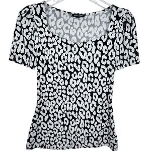 Express Womens Top Black White Animal Print Puff‎ Sleeve Square Neck Size S